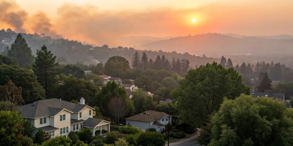 California homes threatened by wildfire smoke, making home insurance hard to get.