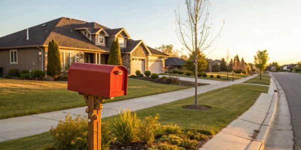 A suburban home with a red mailbox, finding a carrier to take over a FAIR Plan policy.