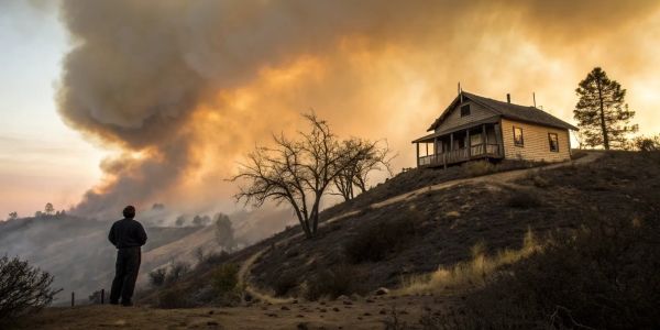Wildfire smoke near a California home facing a home insurance non-renewal.