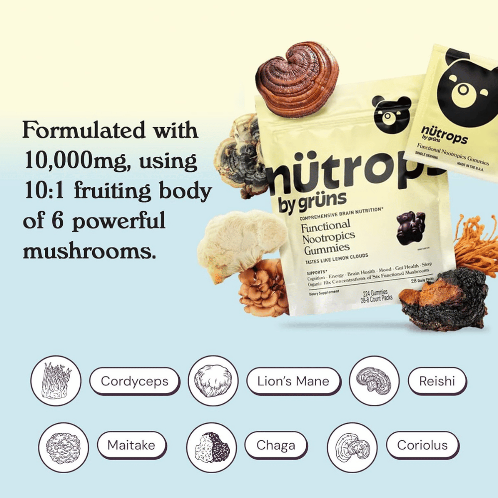Grüns Nutrops Lions Mane Mushroom Gummies