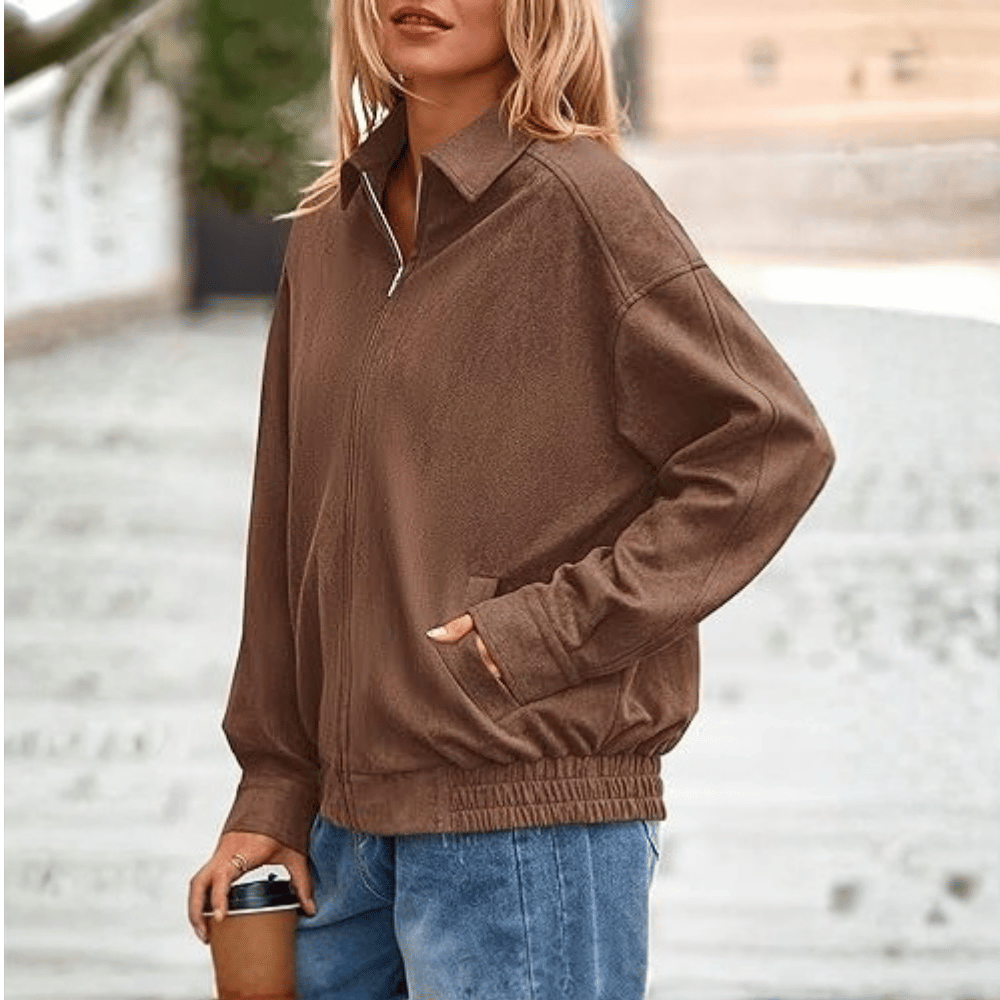 PrettyGarden Faux Suede Bomber Jacket