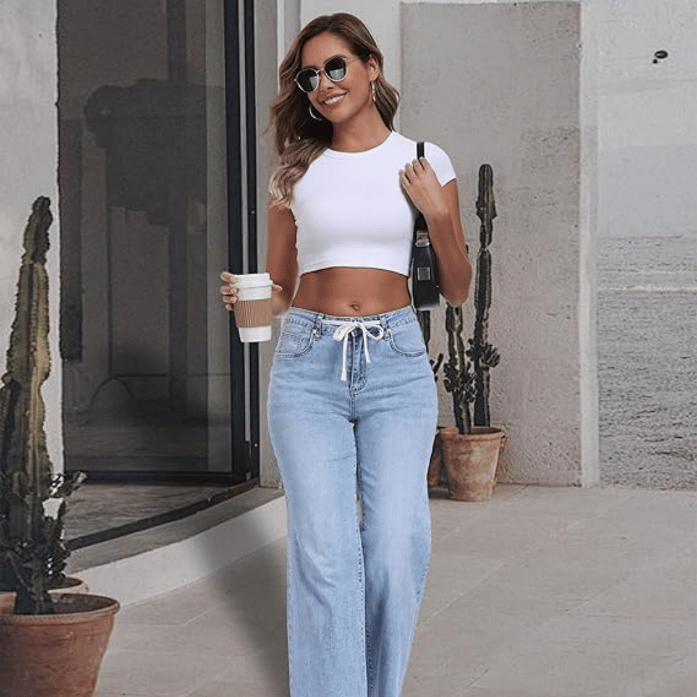 Mariasha Wide Leg Drawstring Jeans