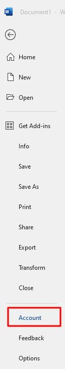 Screen showing where to find your Account for M365