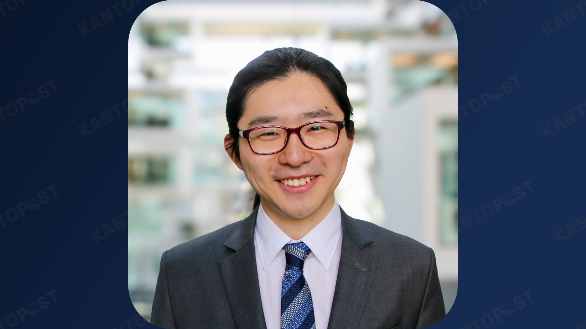 Dr. Leon Xiao headshot photo in front of a Kanto Post background