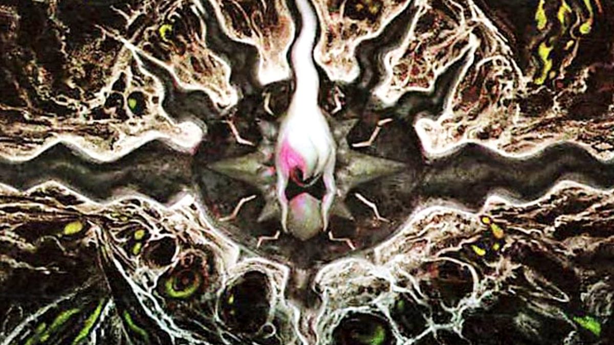 A close up of the Mega Darkrai ex Pokémon card from Pokémon Pitch Black