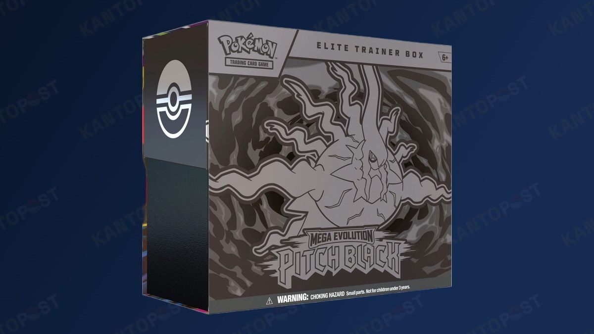 Pokémon Pitch Black Elite Trainer Box in front of a blue background