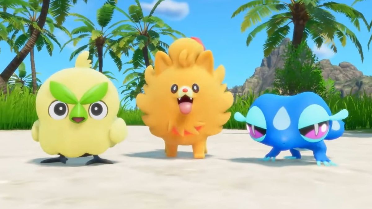 The three starter Pokemon from Pokemon Wind and Waves standing together