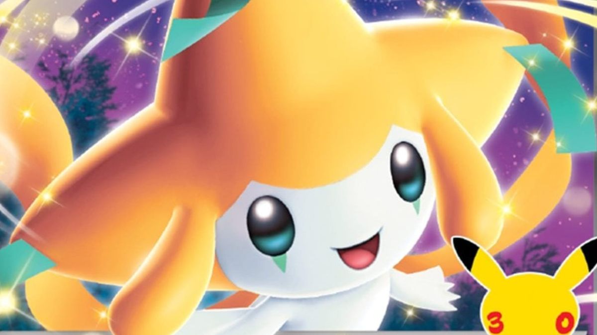 A close up of the artwork of Jirachi ex Pokémon card from Pokémon 30th Celebration