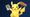 Pikachu holding a N's Zorua Pokemon card and a sign reading 'Kanto Post' on it