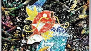 A close up on the artwork of Magikarp #203 Pokémon card from Pokémon Paldea Evolved