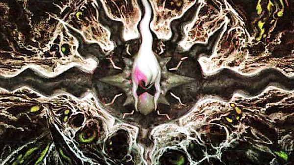 A close up of the Mega Darkrai ex Pokémon card from Pokémon Pitch Black