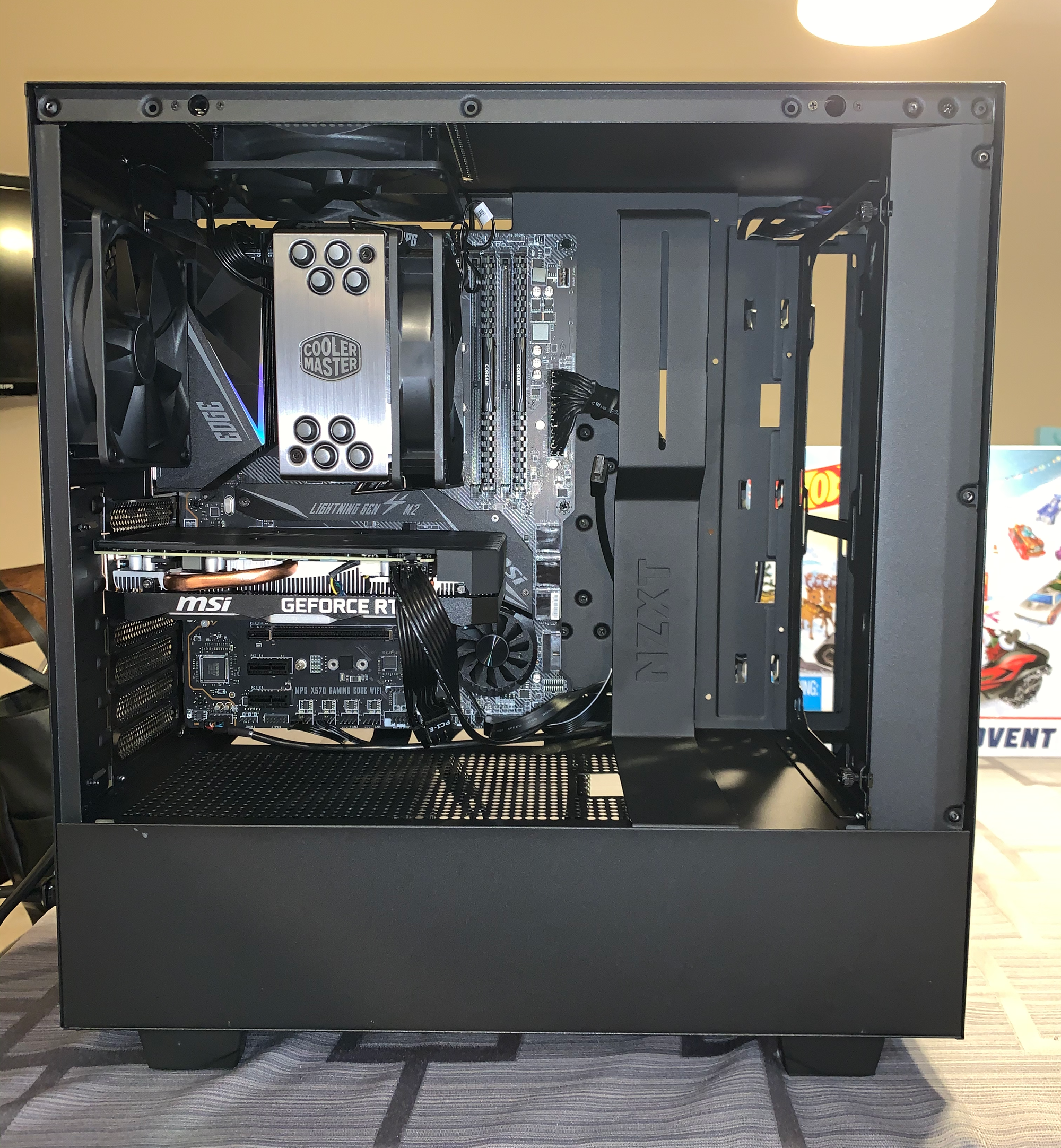 A photo of my gaming PC being built on my kitchen table.