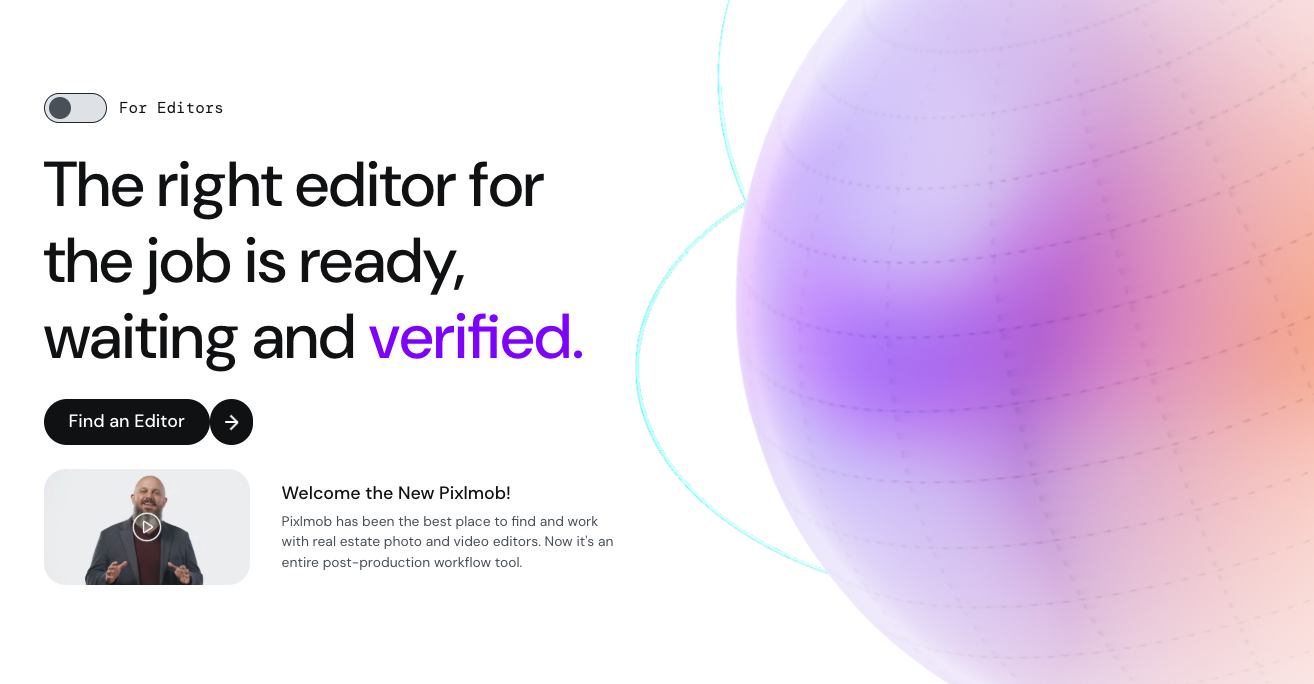 Find verified editors ready for your project—Pixlmob simplifies post-production workflows with expert real estate photo and video editing services