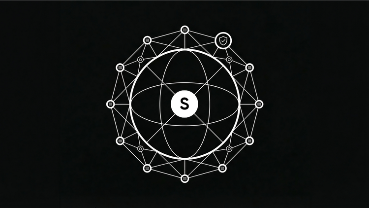 Network diagram showing interconnected Bitcoin nodes surrounding a central hub with the Simple Mining logo illustrating peer-to-peer blockchain validation