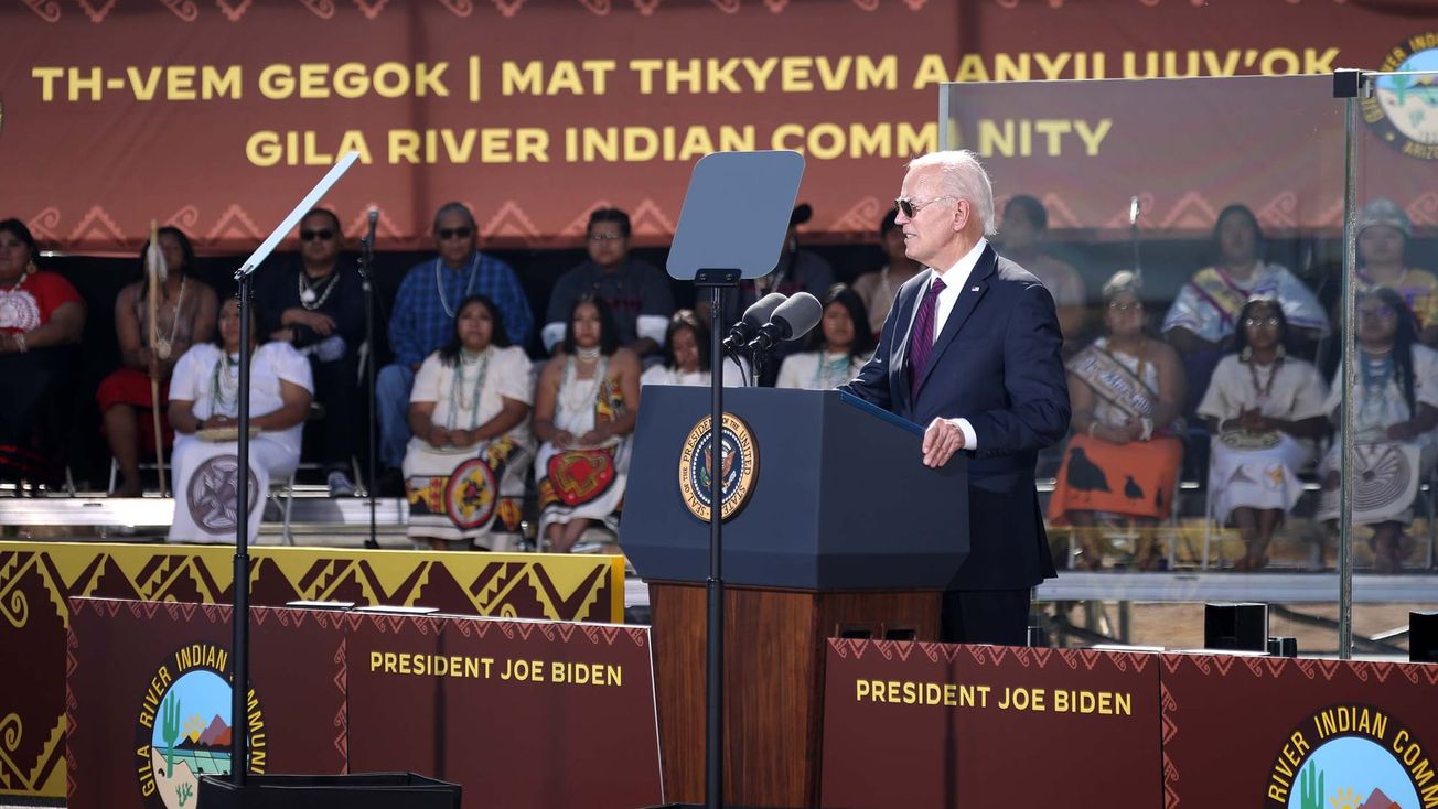 President Joe Biden speaking at the Gila River Indian Community.