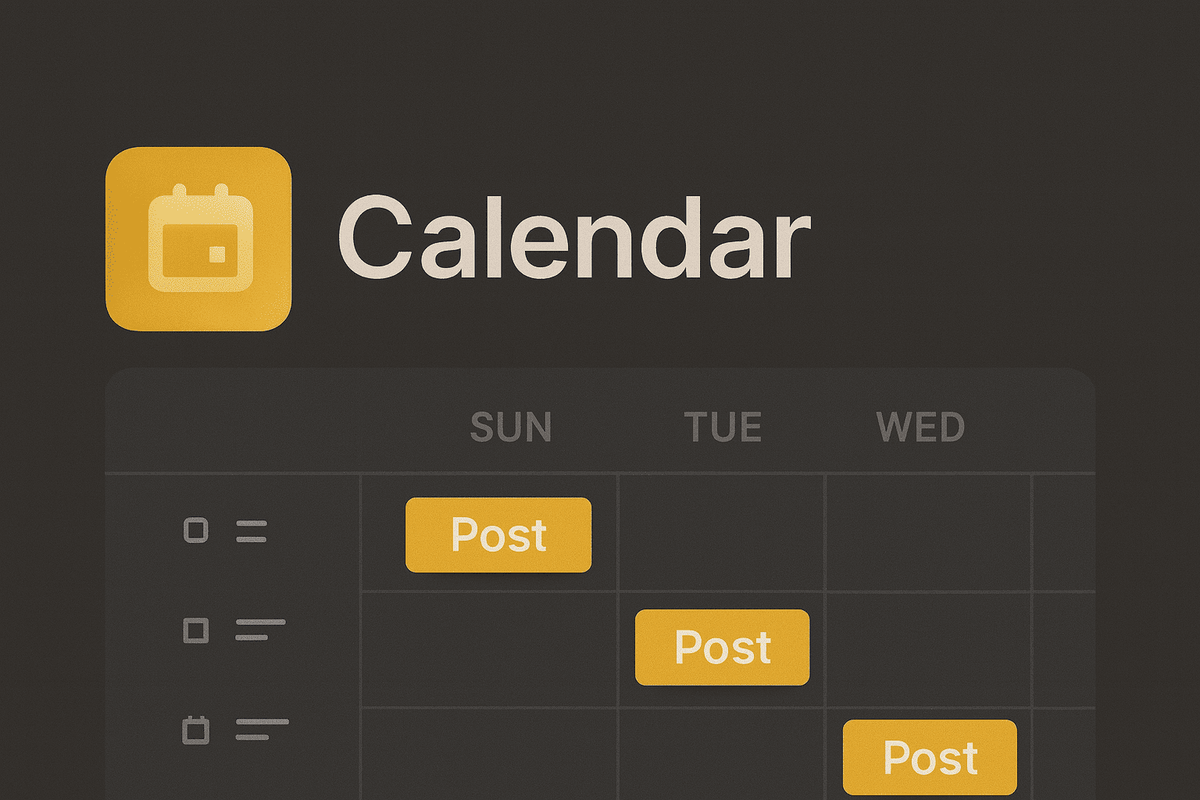 black back colour with calendar and yellow highlighted posts