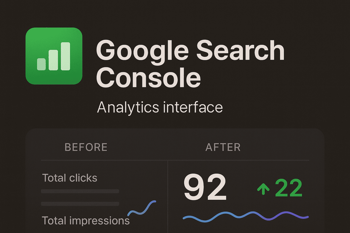 Brown background with Google Console Search and before and After 