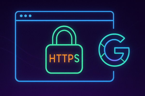 Green padlock with HTTPS inside it and Google logo showing protect