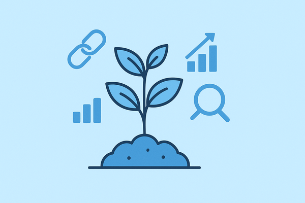 light blue background with a plant showing growth
