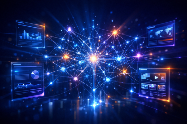 Digital network connecting multiple webpages and data panels