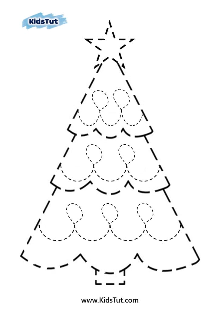 Easy Christmas tree tracing worksheets for kids