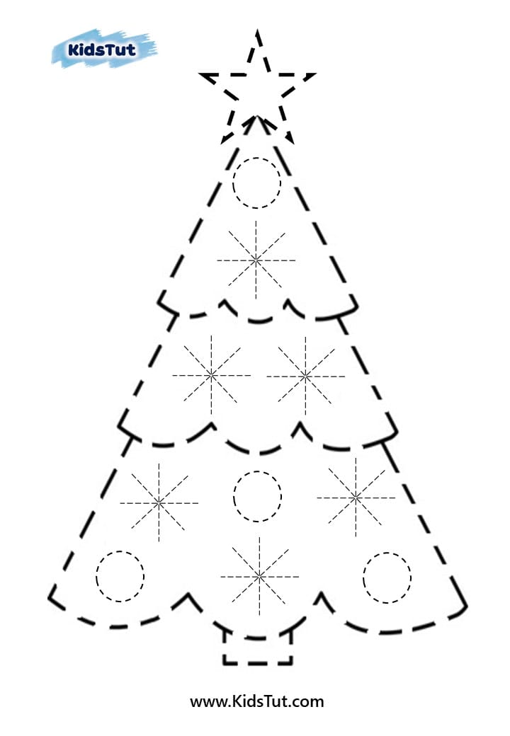 Easy Christmas tree tracing worksheets for kids
