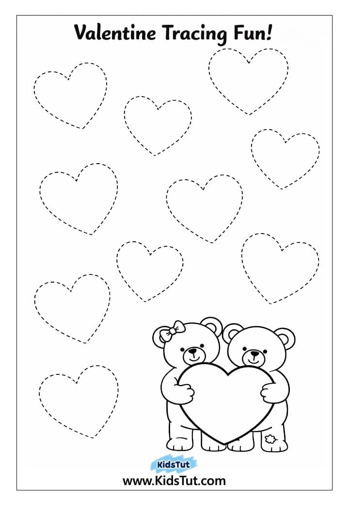 Valentine Tracing Worksheets for Kids to Print