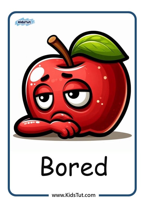 Apple-themed Emotions flashcards for kids