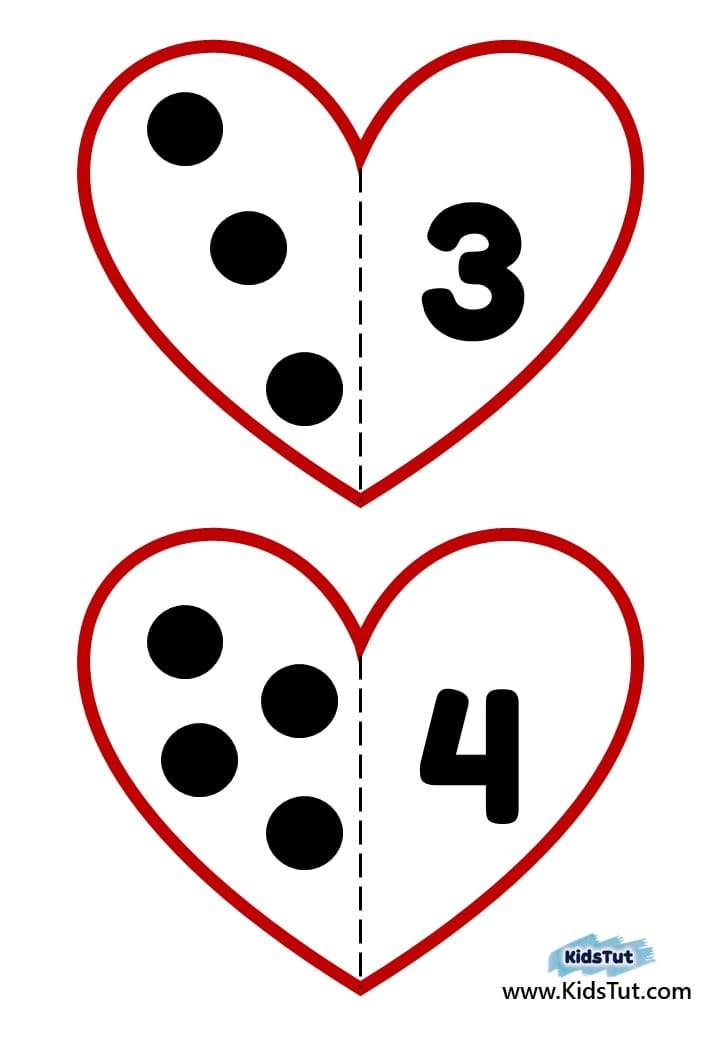 Easy Valentine’s Day Number Matching Hearts