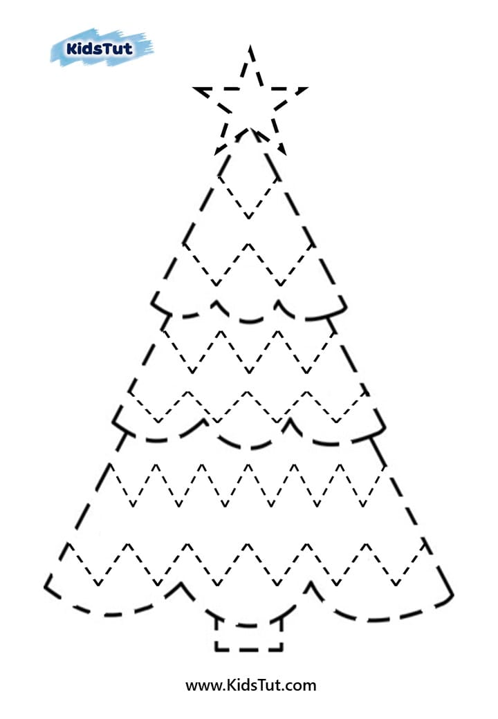 Easy Christmas tree tracing worksheets for kids