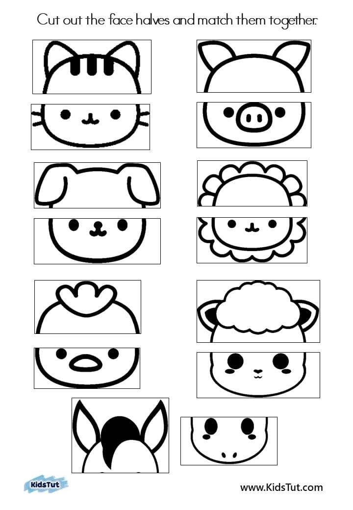 Easy and Fun Face Matching worksheets for kids