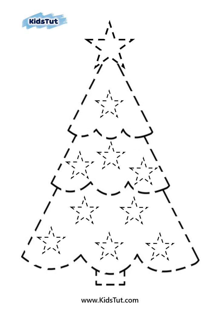 Easy Christmas tree tracing worksheets for kids