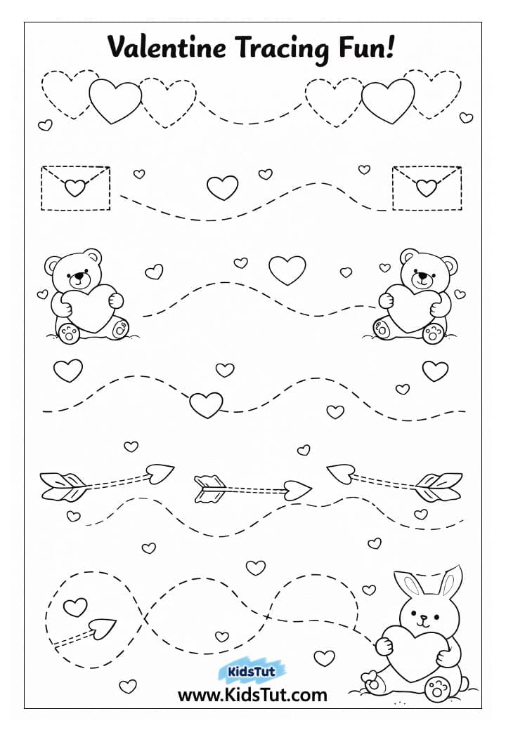 Valentine Tracing Worksheets for Kids to Print