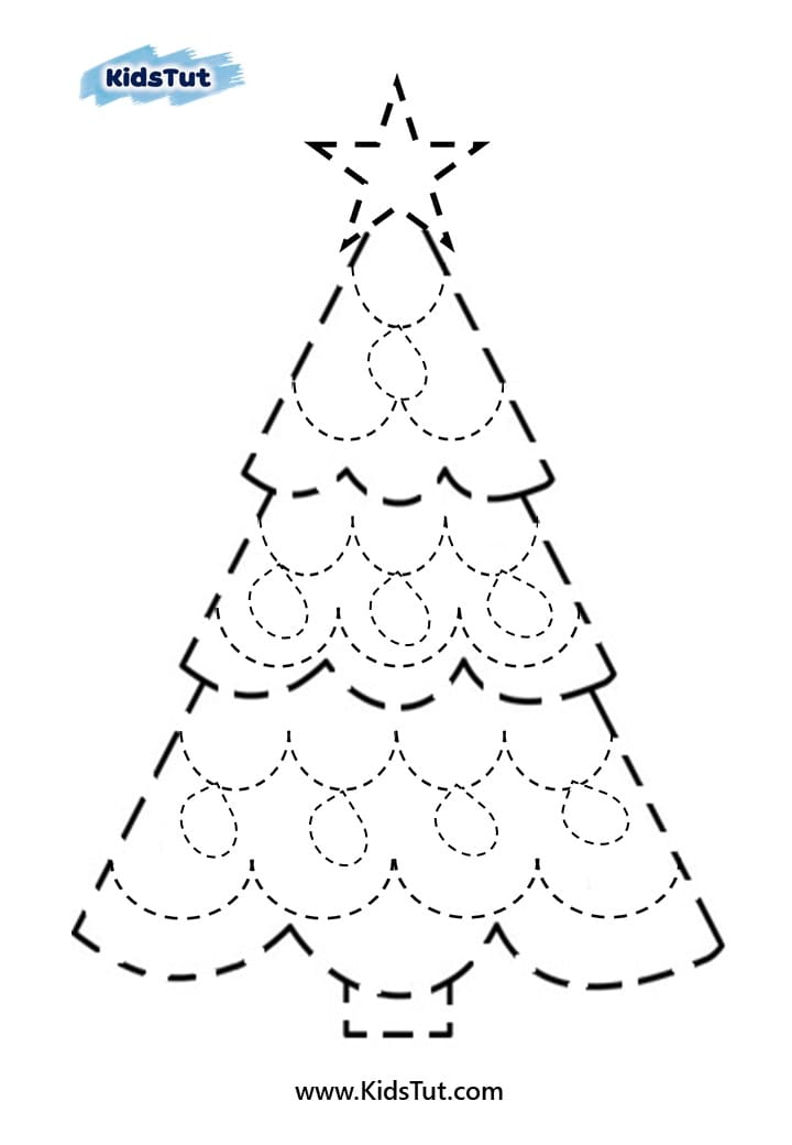 Easy Christmas tree tracing worksheets for kids