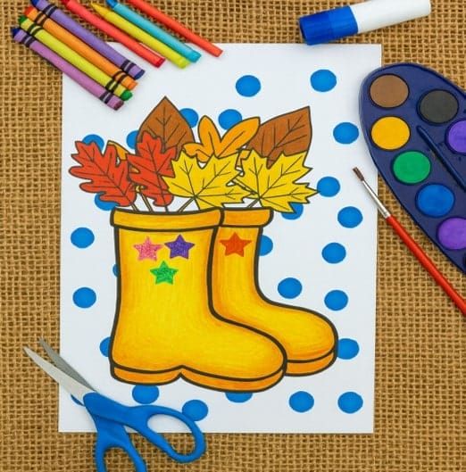 Easy Fall Crafts for kids: Boots with fall leaves