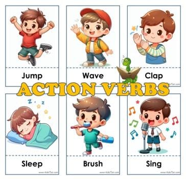 50 Simple Action Verbs cards for kids