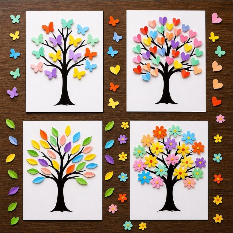 Colorful Paper cutout Tree Crafts with for Kids