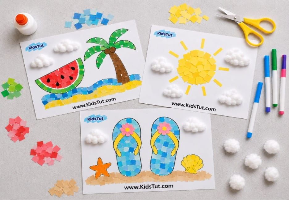 DIY Summer Paper Mosaic Crafts for Kids