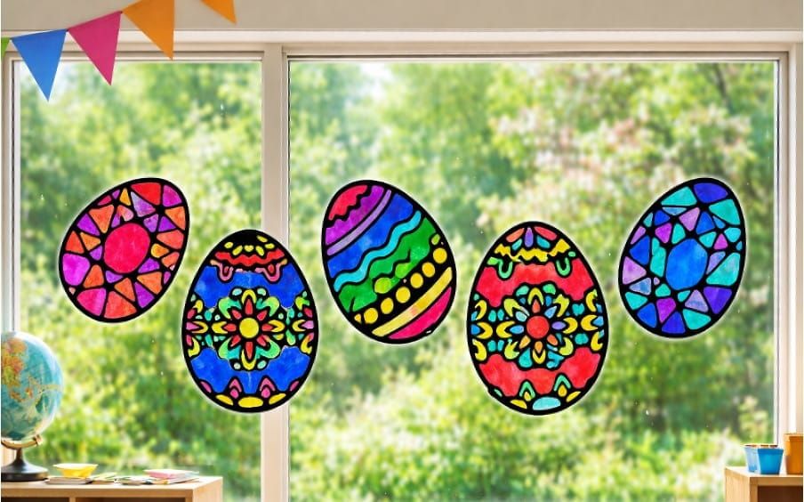 Bright DIY Easter Egg Window Decorations