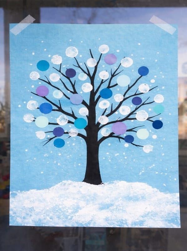 Winter Tree Art Project for Kids with Snowy Dots