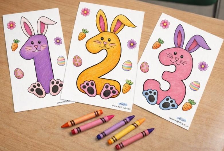 Easy Easter bunny Number coloring sheets for kids