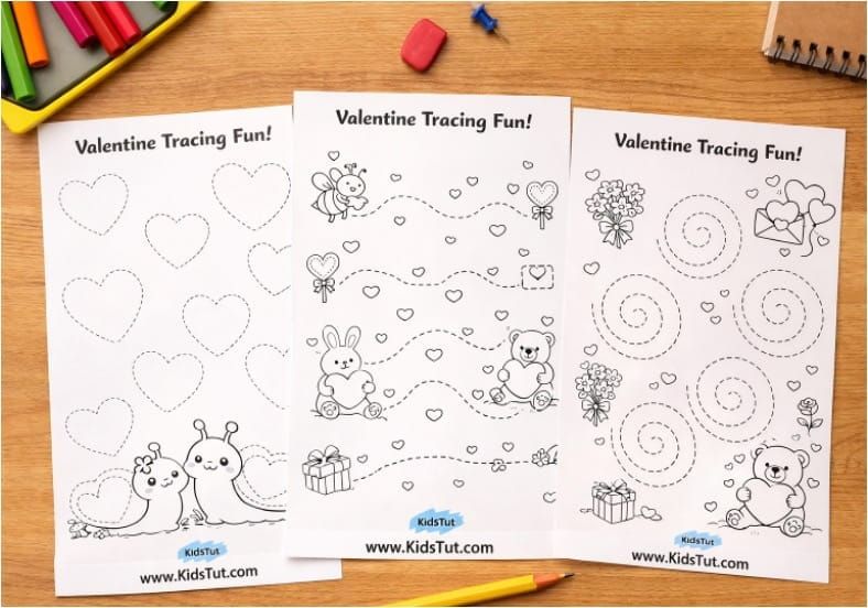 Valentine Tracing Worksheets for Kids to Print