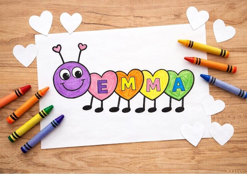 Easy Heart Caterpillar Name Craft for Kids