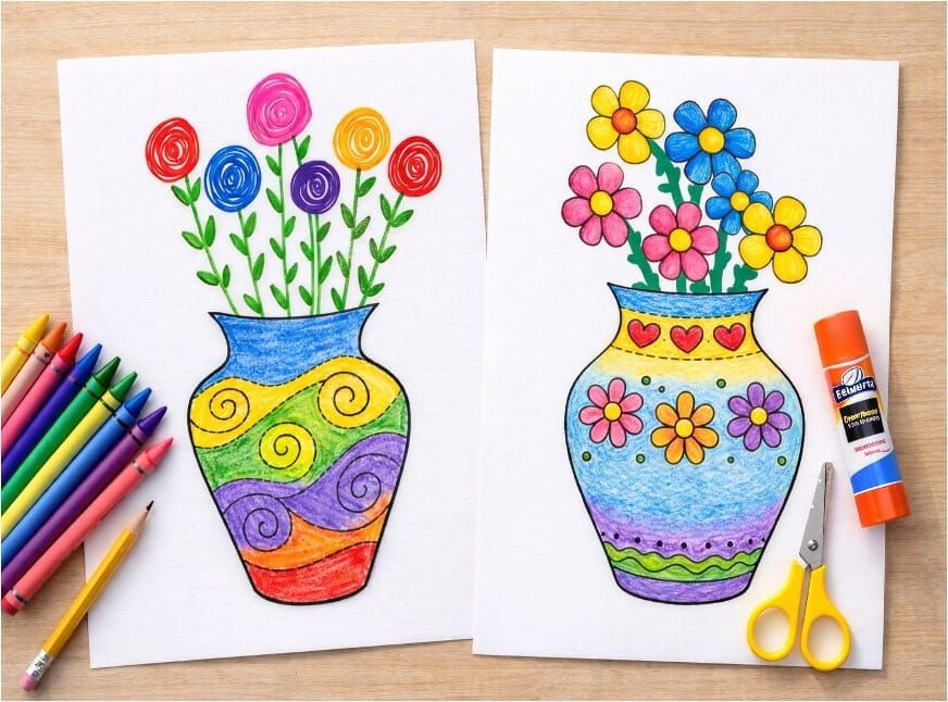 Easy Flower Vase Tracing Crafts for Kids