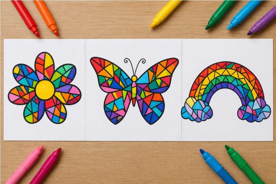 Easy Mosaic Spring Coloring Pages for Kids