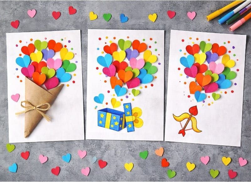 Free Valentine Burst of Hearts Cards for Kids
