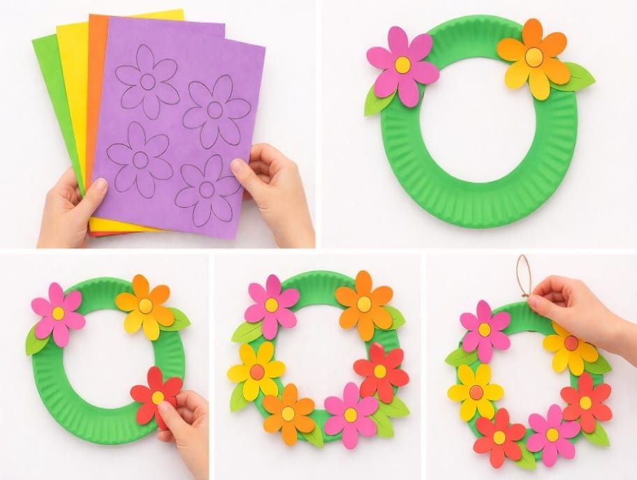 Easy Paper Flower Wreath Craft for Kids