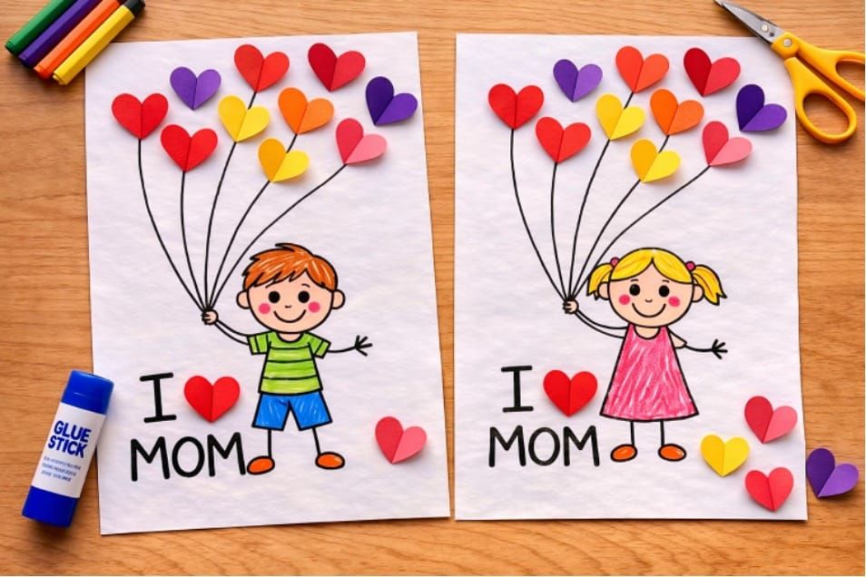 Easy Mother’s Day Heart Balloon Card for Kids