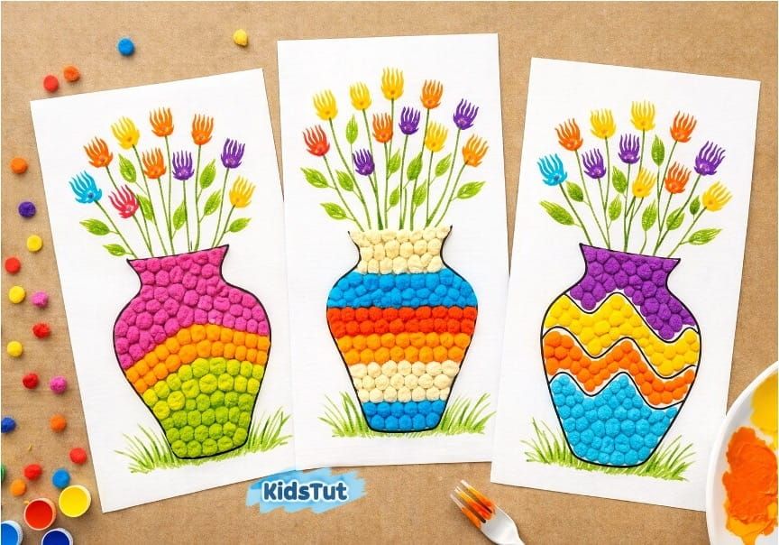 Colorful Fork Flower and Tissue Vase Art for Kids