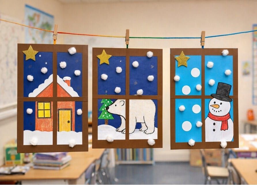 Easy Snowy Window Art for Kids to Display